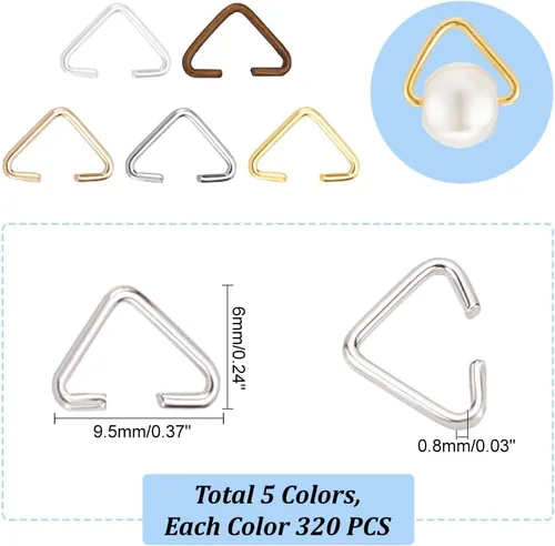 Vista 2 de PH PandaHall Anillos de salto abiertos triangulares, 1600 unidades, 5 colores, conectores colgantes de hierro a granel para aretes, pulseras