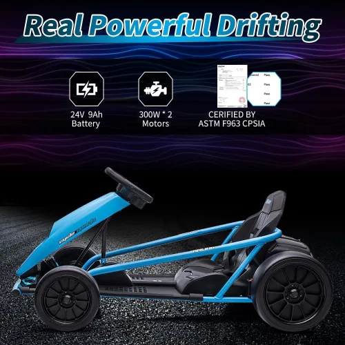 Vista 4 de Go Kart alimentado por batería de 24 V para niños de 8 a 15 años Azul