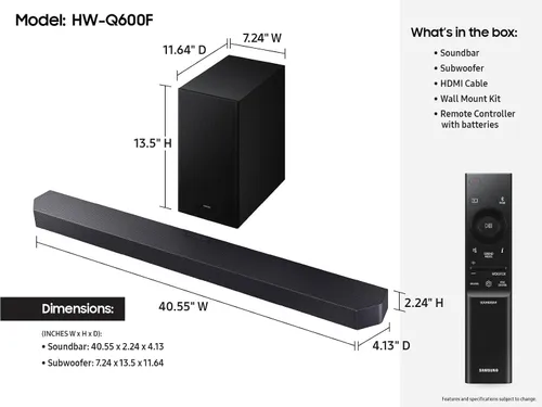Vista 5 de Samsung Barra de sonido serie Q HW Q600F 3.1.2 canales Subwoofer (modelo 2025), sonido adaptable