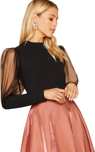 Vista 3 de Top SweatyRocks para mujer de manga larga, con malla transparente de contraste, ajustado