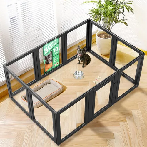 Vista 10 de FXW AuraSpace - Cerca acrílica para perros pequeños, para interiores, 24 pulgadas, 2 paneles, incluye 1 puerta y 1 panel, color negro