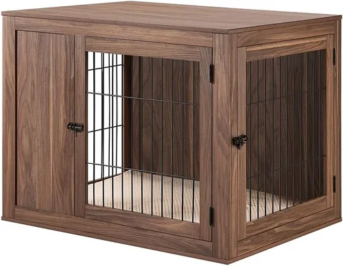 Vista 11 de unipaws Jaula de perro estilo muebles de 25.5 pulgadas para perros pequeños Nogal