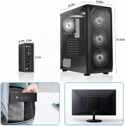 Vista 7 de Mini PC, computadora de escritorio con Core i5-12450H, 8 núcleos hasta 4.4 GHz, Win-11 Pro, 32G DDR5, 1T M.2 PCIE4.0 SSD, pantalla triple Core