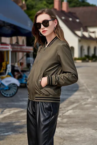 Vista 3 de Spym - Chaqueta bomber para mujer, ligera, con estampado floral, cuello alto, abrigo casual de moda