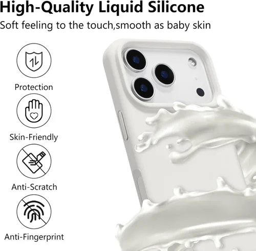 Vista 101 de Funda magnética de silicona para iPhone 13 Pro, color blanco antiguo [Compatible con Magsafe] [Forro de microfibra suave antiarañazos], funda