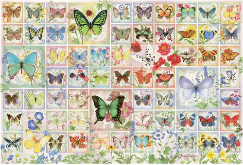 Vista 2 de Cobble Hill - Rompecabezas de 2000 piezas, mariposas y flores, póster de muestra incluido