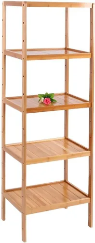 Vista 26 de Estante de almacenamiento de madera maciza con estantes ajustables, estante de almacenamiento de bambú de varios niveles para cocina, sala de estar