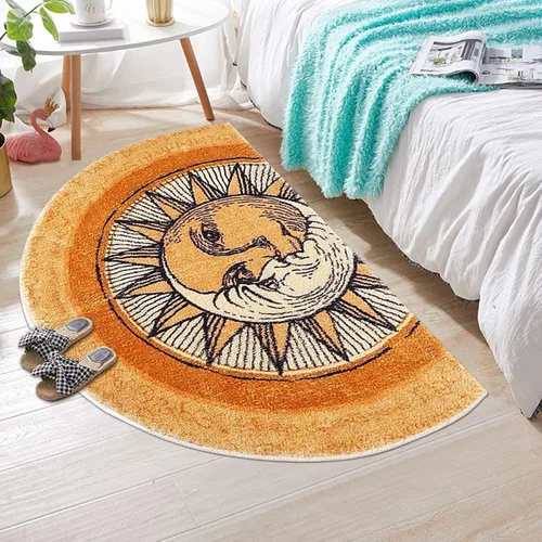 Vista 3 de Alfombras semicirculares de 31.5 x 47.3 pulgadas, alfombra de sol y luna, alfombra bohemia amarilla, alfombras antideslizantes de estilo tribal