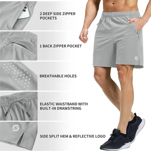 Vista 3 de Pantalones cortos deportivos para correr para hombre, de 7 pulgadas, de secado rápido, ligeros, para entrenamiento, gimnasio, tenis, 3 bolsillos