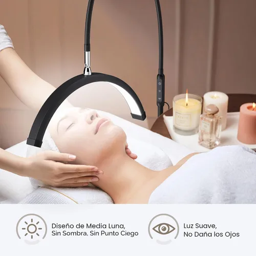 Vista 7 de Mznoo Luz de pestañas, lámpara de media luna con bandeja de herramientas, luz de luna LED para extensiones de pestañas, modos de color flexibles