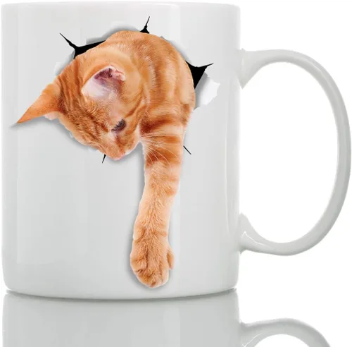 Vista 9 de Winston & Bear Taza de café con gato de jengibre escalador, divertida taza de café de cerámica atigrado naranja para los amantes de los gatos