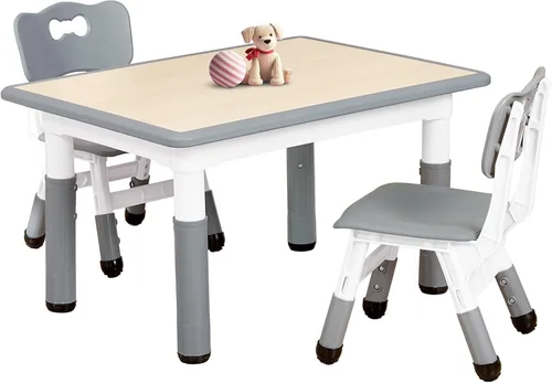 Vista 8 de FUNLIO Juego de mesa y 2 sillas para niños, juego de mesa y sillas para niños de 3 a 8 años, fácil de limpiar, mesa de artes y manualidades
