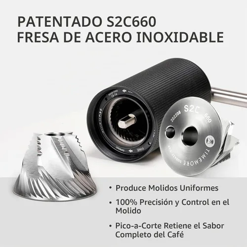 Vista 3 de TIMEMORE C3S Pro - Molinillo de café manual con rebaba cónica de acero inoxidable, cuerpo totalmente metálico, ajuste ajustable
