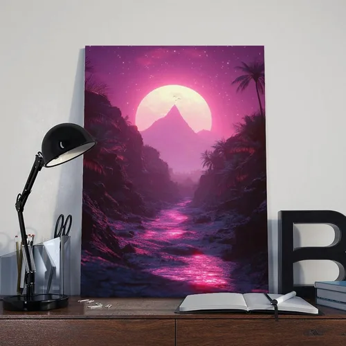 Vista 8 de ZMLIS Synthwave Dreamscape Wall Art – Retro Futuristic Poster – Neon Grid Aesthetic Room Decor Canvas Poster Wall Art Bedroom Decor Office Room