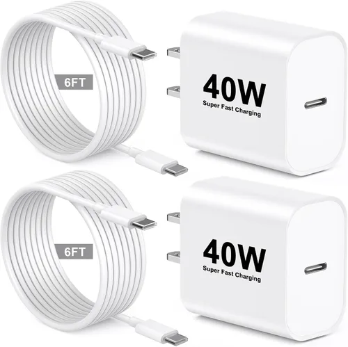 Vista 12 de Cargador rápido para iPhone 17 16 15, [certificado MFi] Bloque de cargador de pared USB C de 40 W con USB C de 10 pies de carga USB C a USB C cable