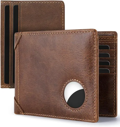 Vista 34 de Swallowmall AirTag Billetera para hombre con bloqueo RFID, de piel auténtica, plegable, para AirTag con 1 ventana de identificación, 13 tarjeteros