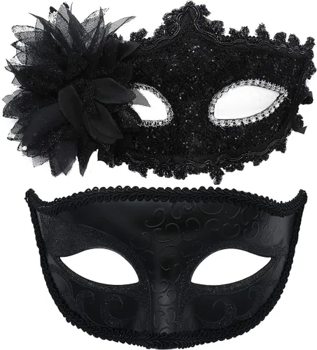 Vista 2 de goodhelper Máscara de mascarada para parejas, accesorios para disfraz de fiesta, máscara de encaje veneciano para mujer
