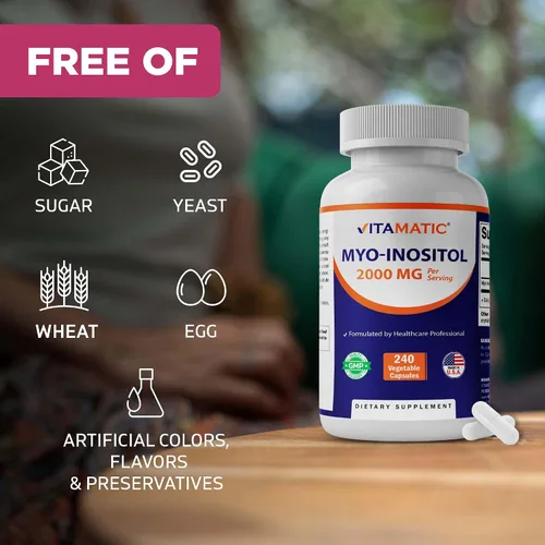 Vista 7 de Vitamatic Myo-inositol 2000 mg por porción – 240 cápsulas vegetales – 60 porciones – Sin OMG, sin gluten – Fabricado en Estados Unidos