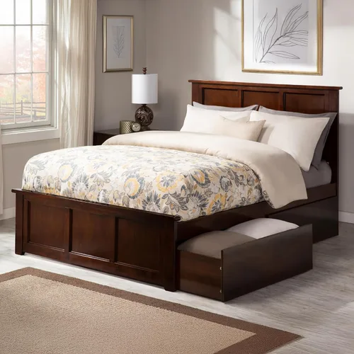Vista 25 de AFI, Madison - Cama de plataforma de almacenamiento matrimonial con estribo a juego, color espresso