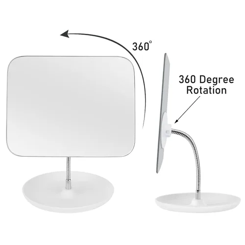Vista 12 de LFOYOU Espejo de tocador de mesa con soporte, espejo de maquillaje para escritorio, cuello de cisne flexible ajustable, rotación de 360°, plegable