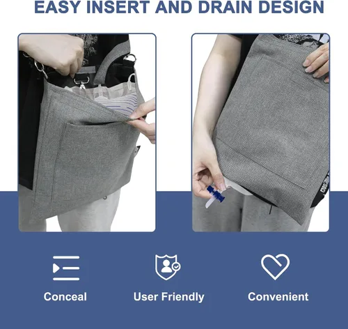 Vista 2 de MDSTOP Soporte para bolsa de catéter, soporte para bolsa de drenaje de orina con cubierta de tubo de drenaje y correa de hombro ajustable, fácil Gris