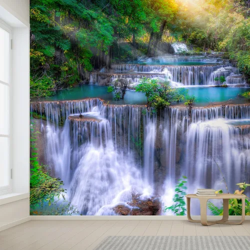 Vista 2 de wall26 Mural de pared extraíble mural de pared cascada escénica luz del sol río bosque naturaleza vida silvestre fotografía realismo paisaje rústico