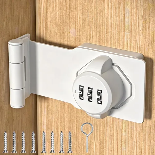 Vista 9 de Cerradura y pestillos para puerta corrediza de granero de 90 grados – Cerraduras rotativas con contraseña de gabinete para armario, cobertizo