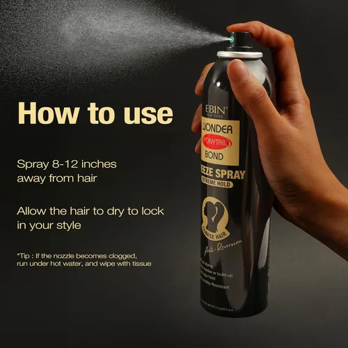 Vista 6 de EBIN NEW YORK Wonder Tail Bond - Aerosol de congelación de fijación extrema, cabello grueso, 2.7 onzas, sujeción de larga duración, control
