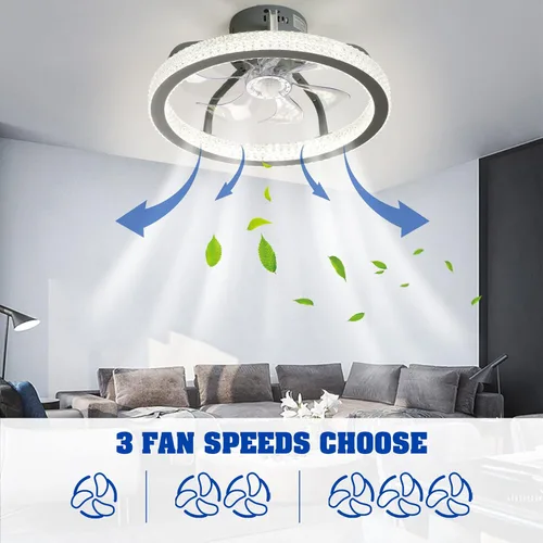 Vista 3 de Ventilador de techo de perfil bajo con luz, ventilador de techo LED de 18 pulgadas, control remoto, regulable, 3 modos de iluminación y velocidad