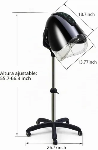 Vista 4 de Secador de pelo profesional con capucha, con panel de control táctil inteligente, ajustes de 8 velocidades de 1000 W, funciones de iones negativos