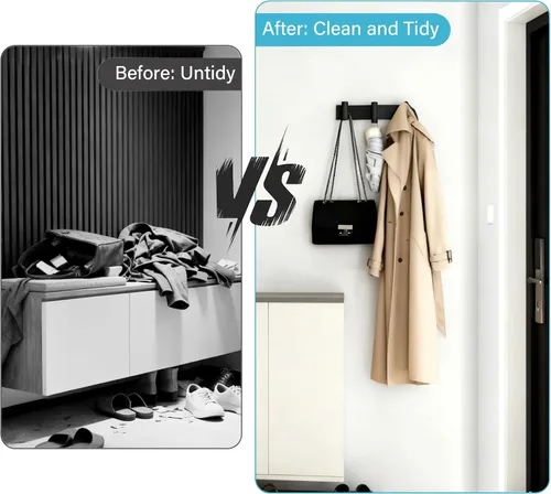 Vista 6 de Alise - Perchero negro para sombreros y abrigos con 3 ganchos para montaje en pared Self Adhesive or Wall Drilling,Wall Hooks for Hanging Robes