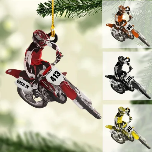 Vista 10 de NAZENTI Adorno personalizado de motocicleta, adornos personalizados de moto de cross para árbol de Navidad, adornos de Navidad de motocross, regalos