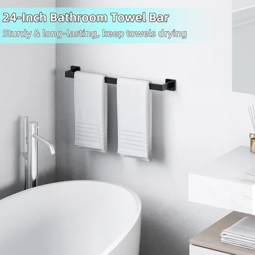 Vista 7 de Toallero de baño de 24 pulgadas, toalleros de 24 pulgadas para montaje en pared de baño, organizador de toallas de mano de acero inoxidable 304