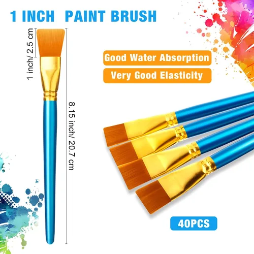 Vista 2 de Thenshop 40 pinceles de pintura plana de 1 pulgada para acuarela, pincel de pintura acrílica grande, de nailon sintético, pinceles de pintura al