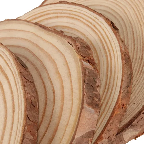 Vista 8 de HAKZEON 100 piezas de rebanadas de madera natural de 2.8 a 3.2 pulgadas, redondas de madera de 2/5 pulgadas de grosor con corteza, discos de madera