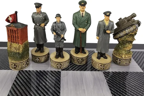 Vista 5 de Juego de ajedrez de la Segunda Guerra Mundial de Estados Unidos vs Alemania con tablero de color de fibra de carbono negro de 18 pulgadas WW2