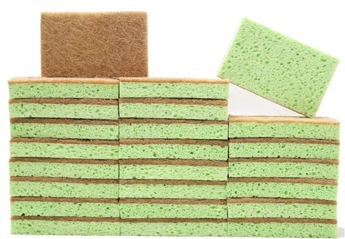 Vista 7 de SCRUBIT Paquete de 24 esponjas naturales – Esponjas naturales biodegradables compostables de celulosa y coco para platos, esponja de cocina