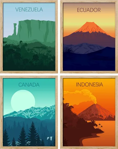 Vista 103 de SIGNWIN Marco de arte de pared de jirafa de safari africano, juego de 4 impresiones coloridas de paisaje, decoración de pared de naturaleza