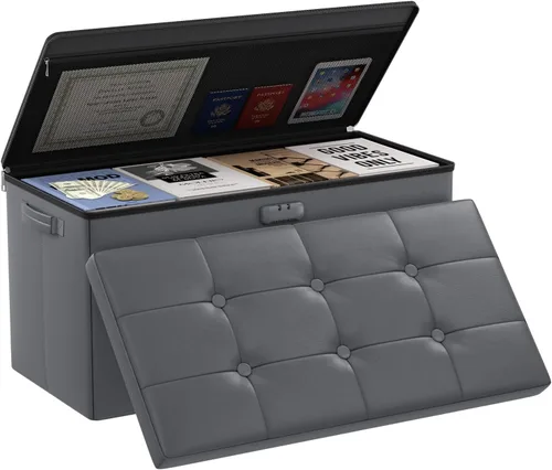 Vista 25 de DocSafe Otomana de almacenamiento con cerradura, caja de almacenamiento plegable de 17 pulgadas resistente al fuego y al agua con asas, segura