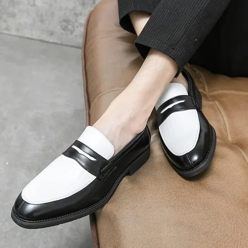 Vista 5 de HuitJours Mocasín Penny de dos tonos para hombre, zapatos de vestir sin cordones, zapatos de barco casuales, mocasines