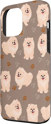 Vista 2 de Funda marrón para iPhone 13 Pro Max con diseño de pomerania y cachorros