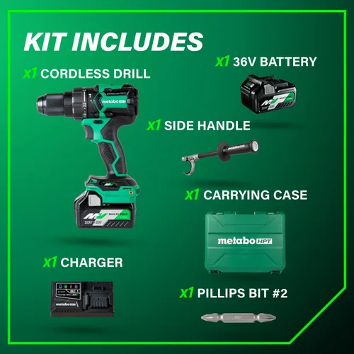 Vista 20 de Metabo HPT Kit de taladro de martillo inalámbrico MultiVolt™ de 36 V sin escobillas de 1/2 pulgada, kit de taladro eléctrico con baterías Metabo