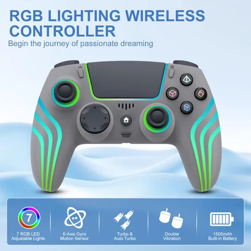 Vista 2 de JYELUK Wireless Controller for PS5 with RGB Lighting, Compatible with PS5 Controller/Windows PC,/Android/iOS