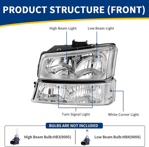Vista 3 de DWVO Combo de faros y luces traseras compatible con Chevy Silverado 1500 2500/03-06 Silverado 1500 HD 2500 HD 2500 HD 3500/07 Chevy Silverado