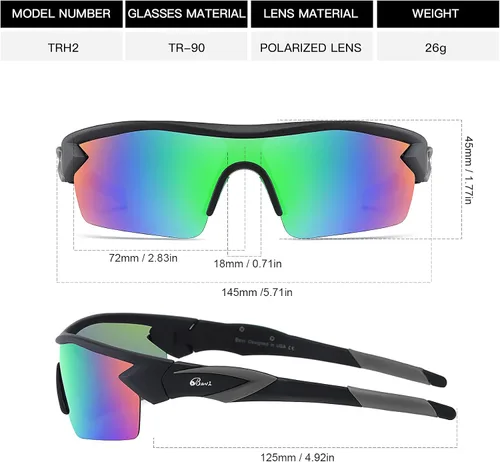Vista 2 de Bevi Polarized Sports Sunglasses TR90 Unbreakable Frame for Men Women Running Cycling Golf Baseball
