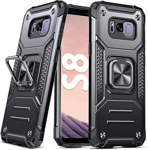 Vista 73 de DASFOND Diseñada para funda Galaxy S8 con soporte, anillo metálico giratorio mejorado de 360°, soporte kickstand de grado militar, resistente a