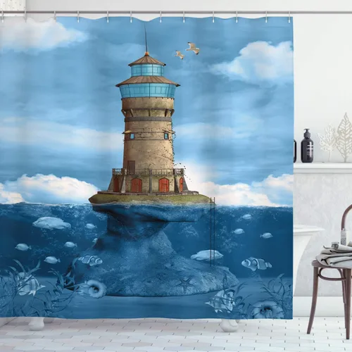 Vista 124 de set de cortina para baño decorativa de tela de poliéster con ganchos