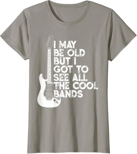 Vista 49 de Camiseta con texto en inglés "I May Be Old But I Got to See All The Cool Bands" Negro