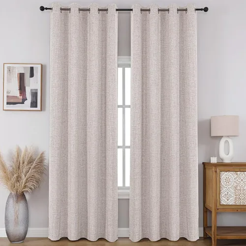 Vista 29 de CUCRAF - Juego de 2 paneles de cortinas de ventana con oscurecimiento total del 100%, de 54 pulgadas de largo, con aspecto de lino falso, cortinas