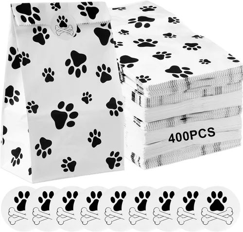 Vista 8 de Meanplan - 200 bolsas de papel con huella de papel para perros, bolsas a granel para almuerzo, aperitivos, pan, dulces, sándwich, palomitas de maíz